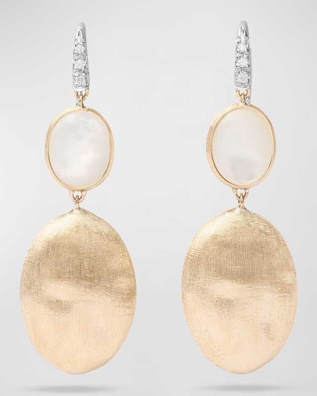 18K Siviglia Mother-of-Pearl Hook Earrings with White Diamonds